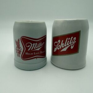 Lot Of 2 SCHLITZ  &‎ Miller's High Life Miniature Beer Stein Tiny Beer Mug Shot